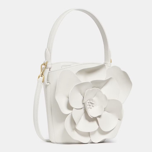 ♠️Kate Spade New York Flora Leather Bucket Crossbody Bag, Meringue White NEW NWT - Picture 2 of 5